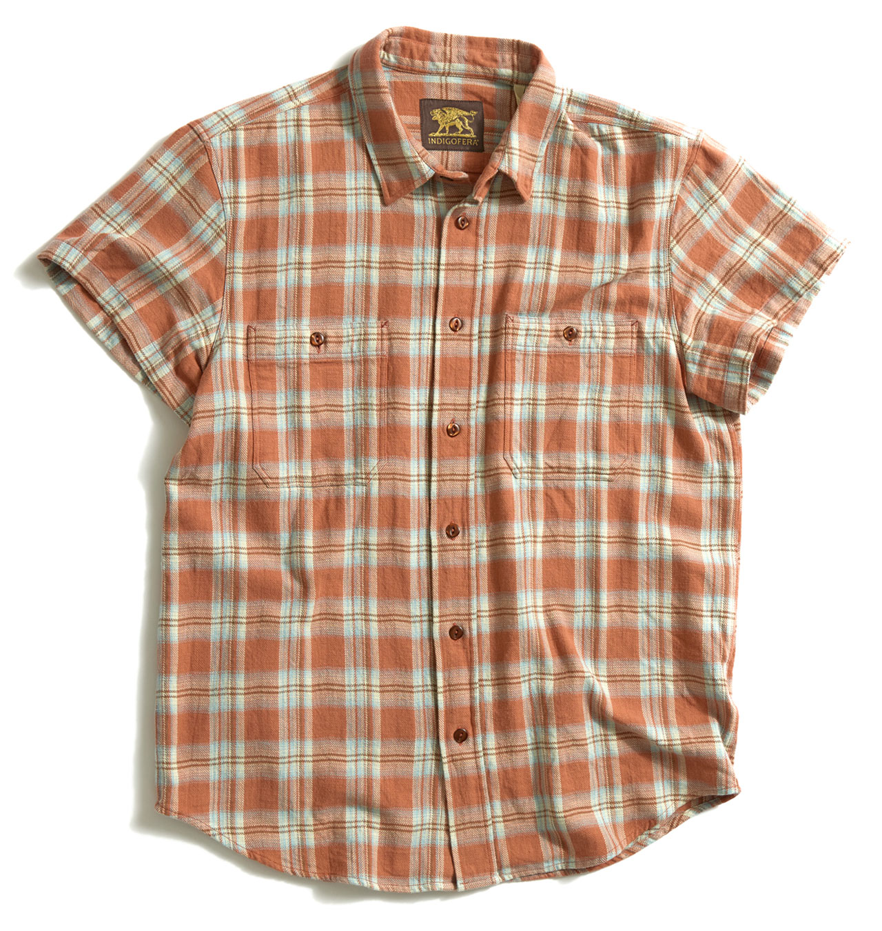 Indigofera - Bruce Flannel Check Short Sleeve Shirt - Red / Blue