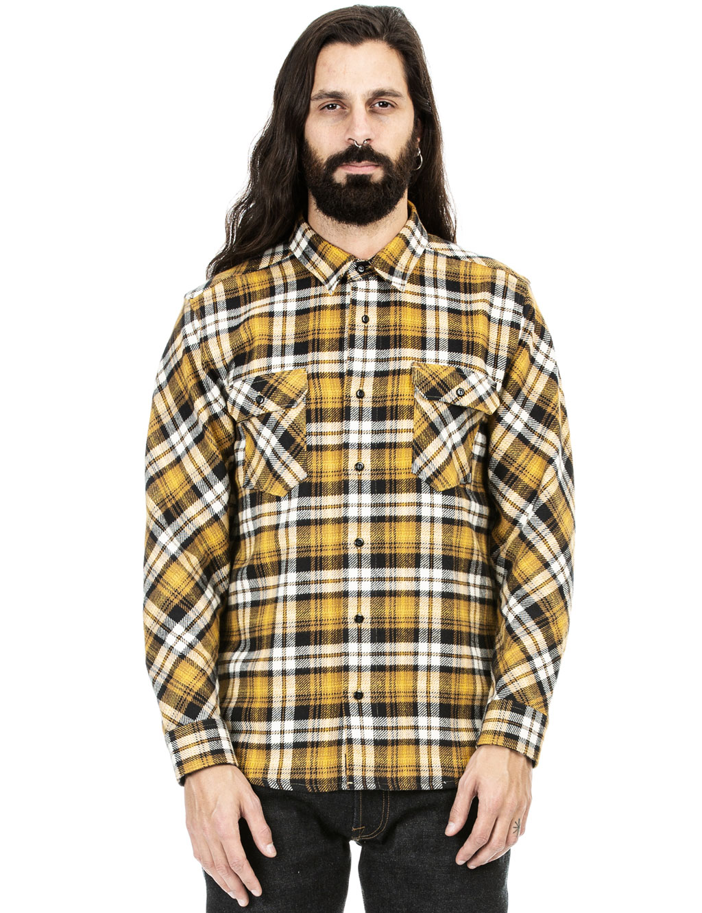 Indigofera - Bryson Check Flannel Shirt - Black/Beige/Gold