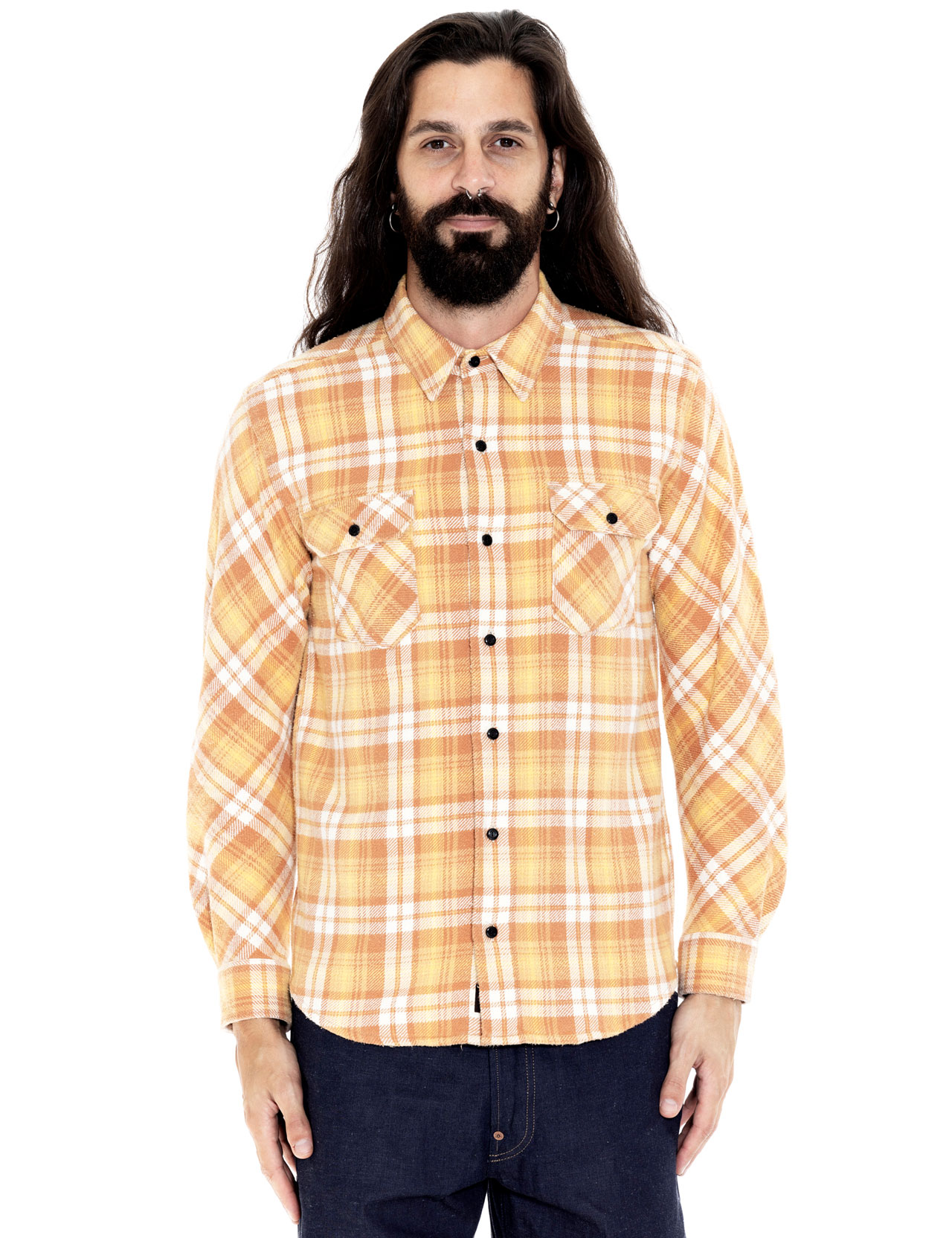 Indigofera - Bryson Check Flannel Shirt - Sun Faded Ochre