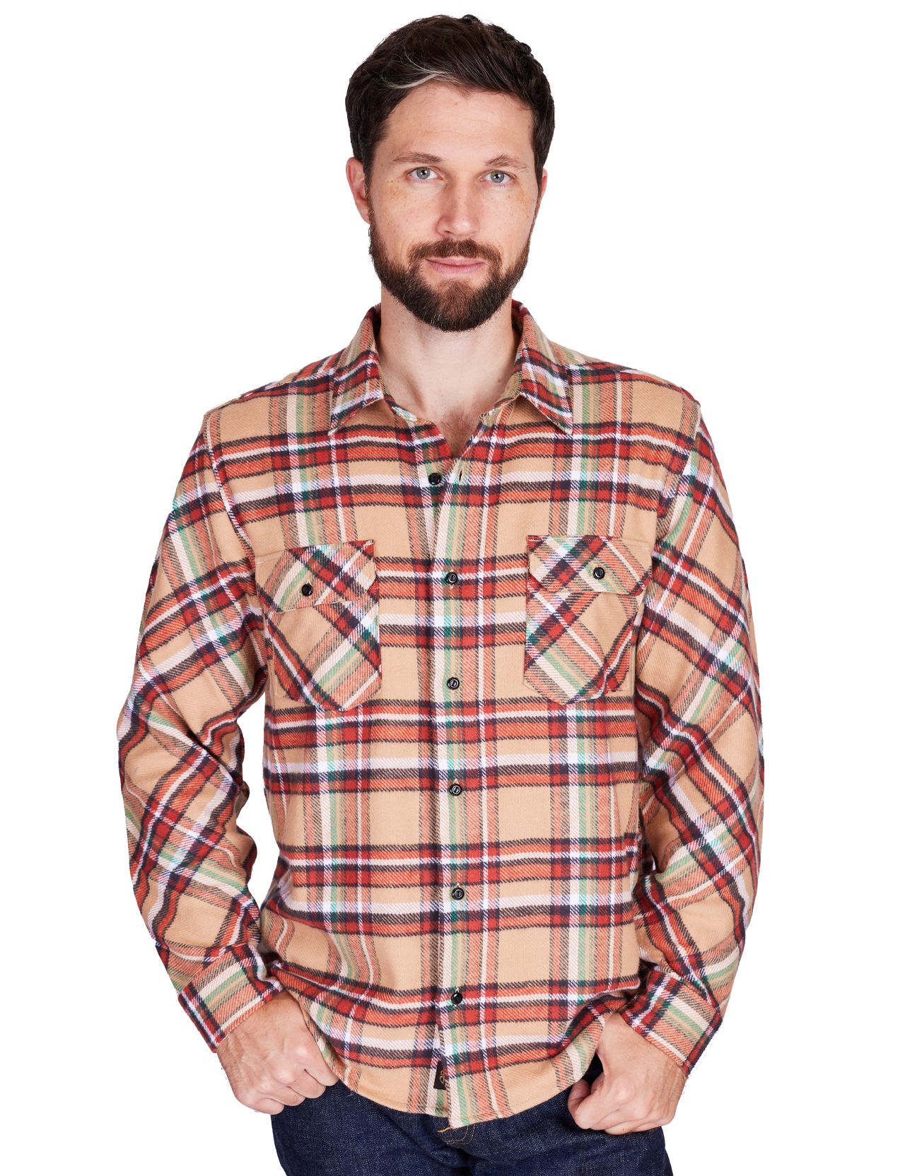 Indigofera---Bryson-Flannel-Check-Shirt---Beige-Red-White-Green--12