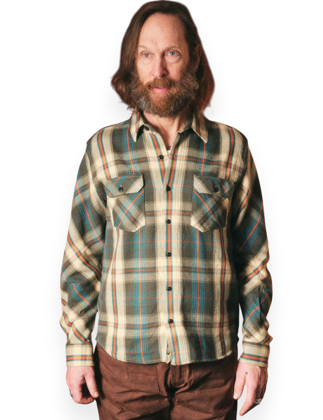 Indigofera - Bryson Flannel Check Shirt - Charcoal / Beige /Turquise / Rust