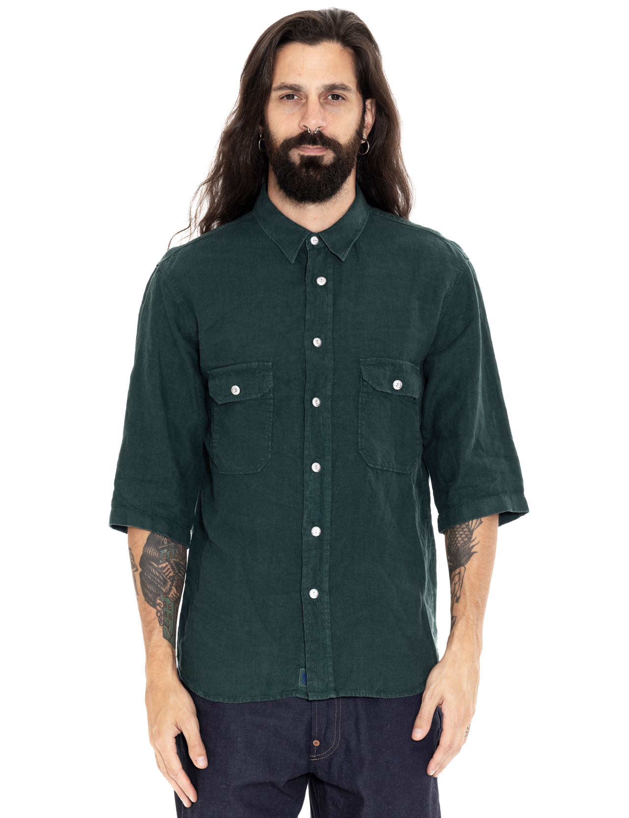 Indigofera - Delray Canvas Linen Shirt - Petrol