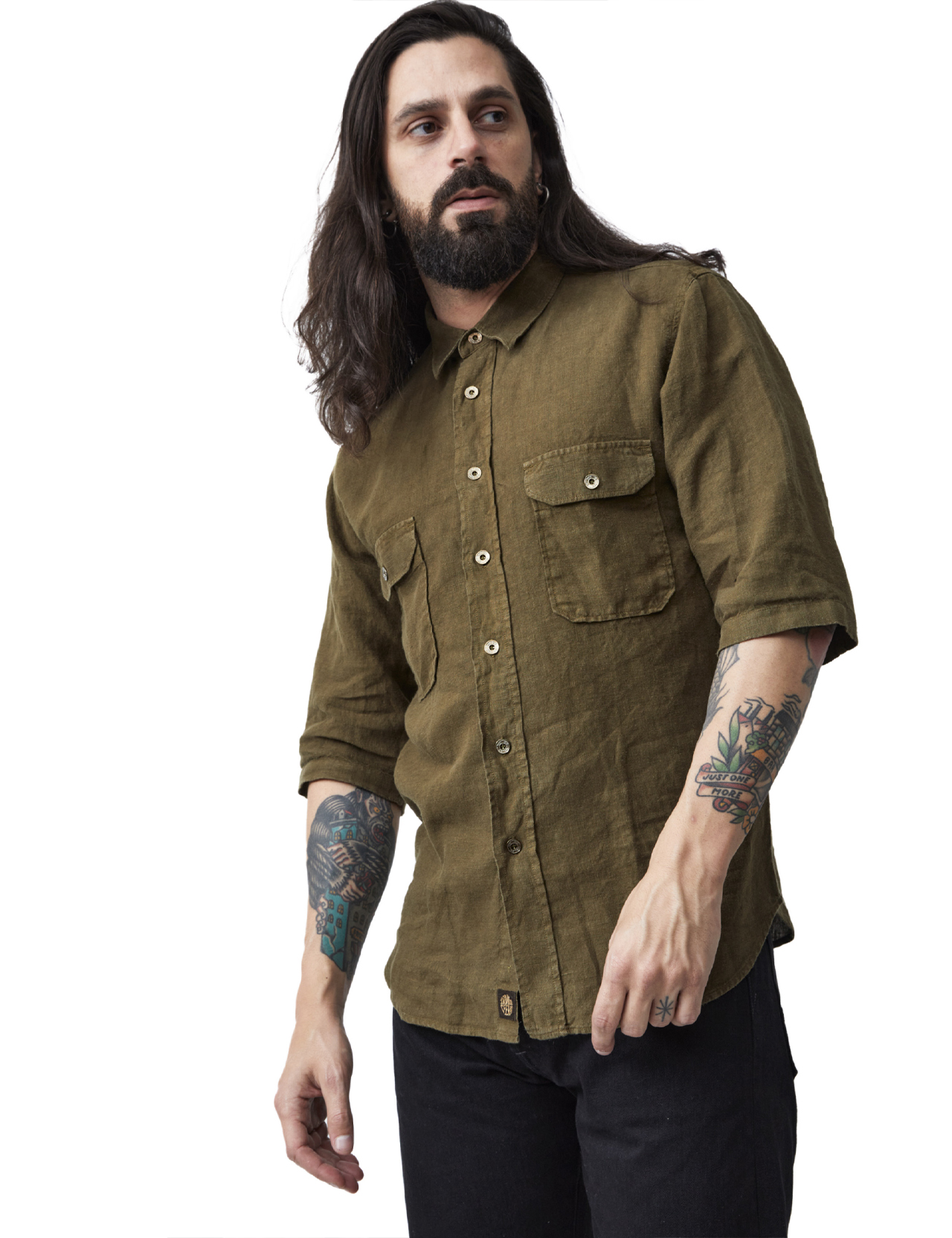 Indigofera - Delray Linen Canvas Shirt - Military Olive
