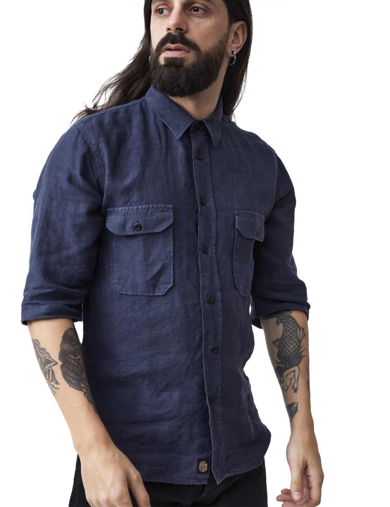 Indigofera - Delray Linen Canvas Shirt - Mood Indigo