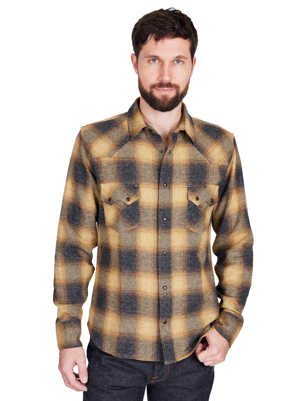 Indigofera---Dollard-Shirt-Brushed-Shadow-Check---Charcoal-Gold-1