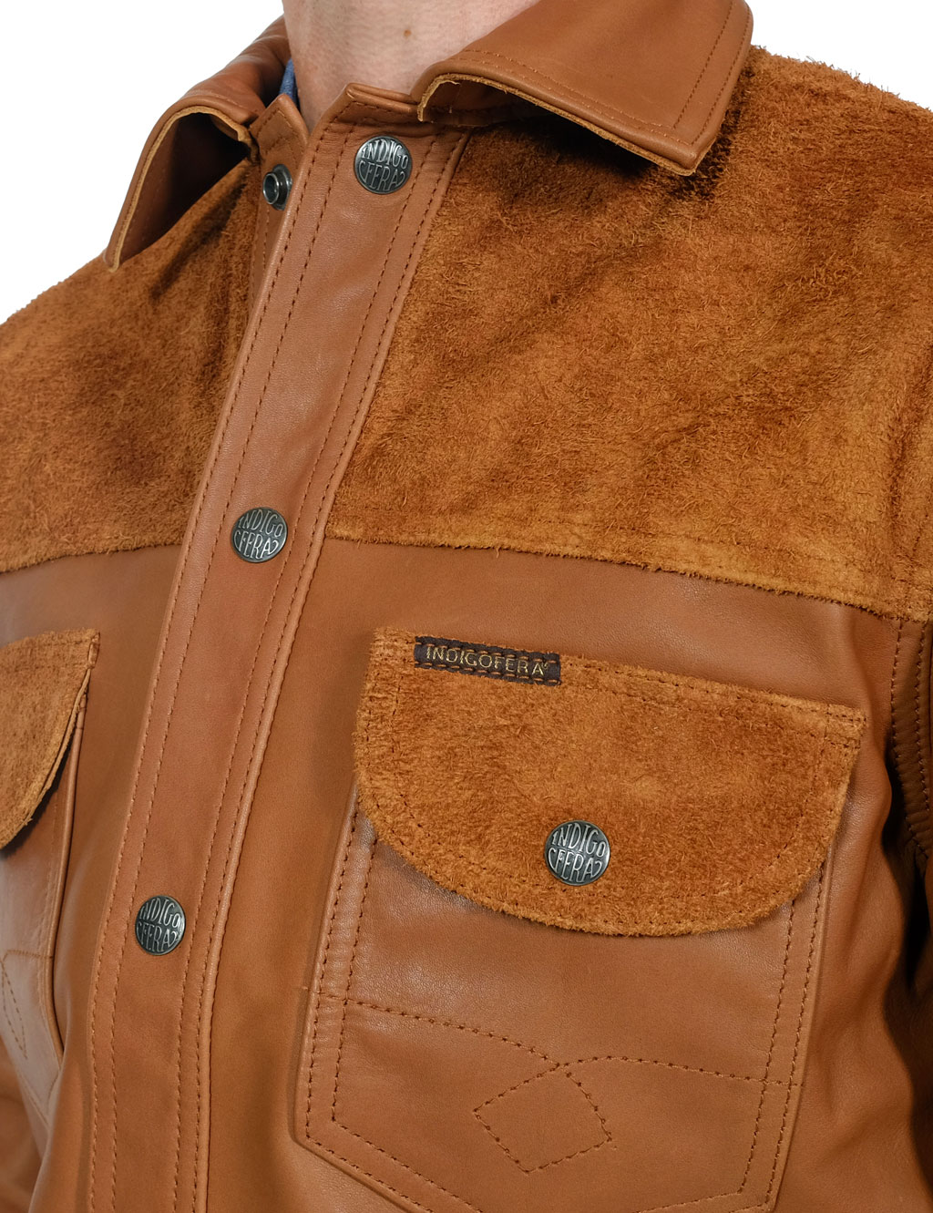 Indigofera Fargo Leather Jacket 2 Tone Cognac