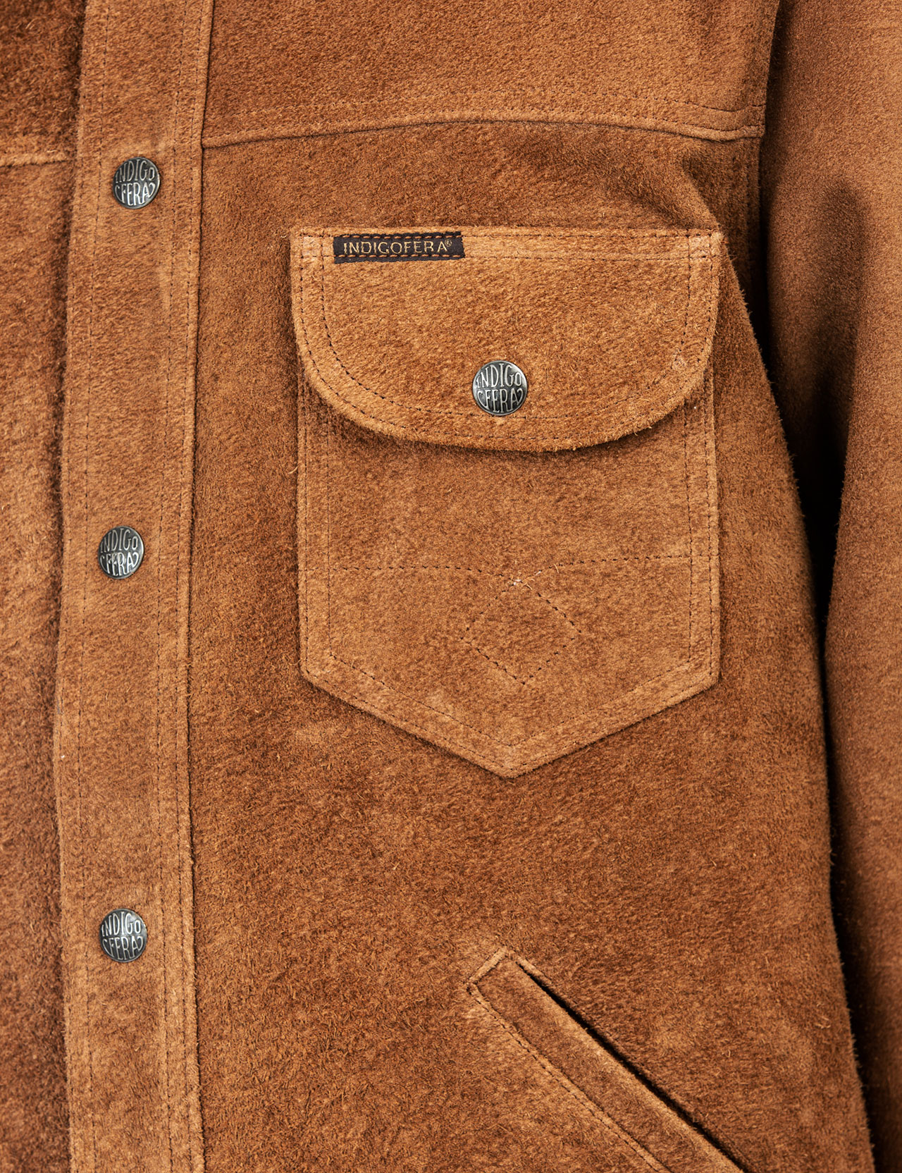 Indigofera Fargo Trucker Leather Jacket Rough Out Cognac