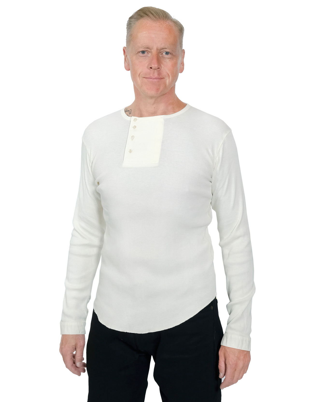 Indigofera - Hank Long Sleeve Henley - Cocatoo White