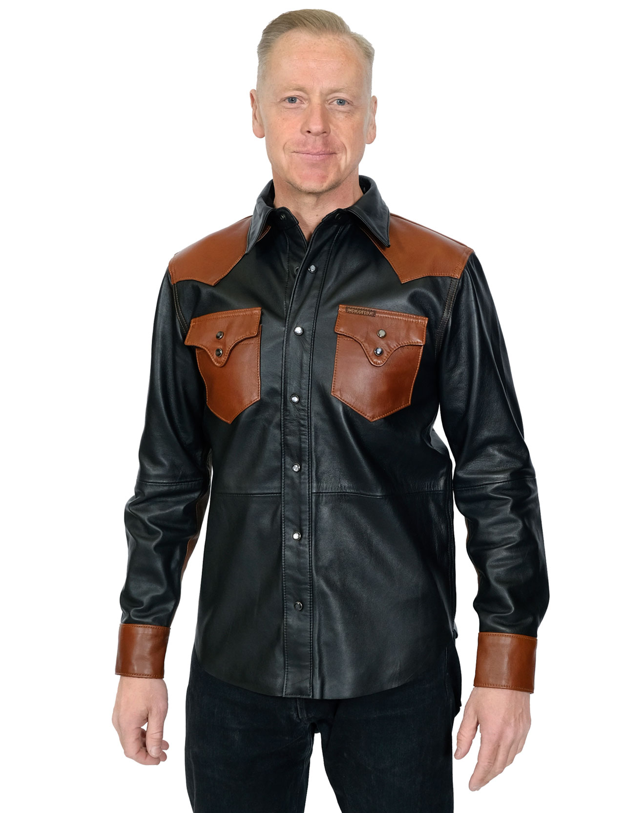 Indigofera - Hawley Two-Tone Leather Shirt - Black/Brown