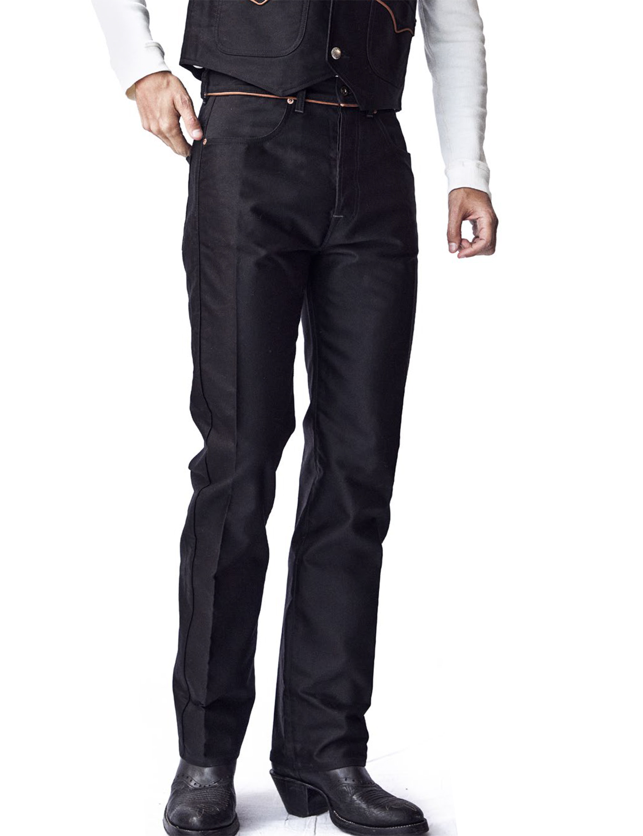 Indigofera - Hopper Giza Cotton Moleskin Pants - Black/Brown Piping