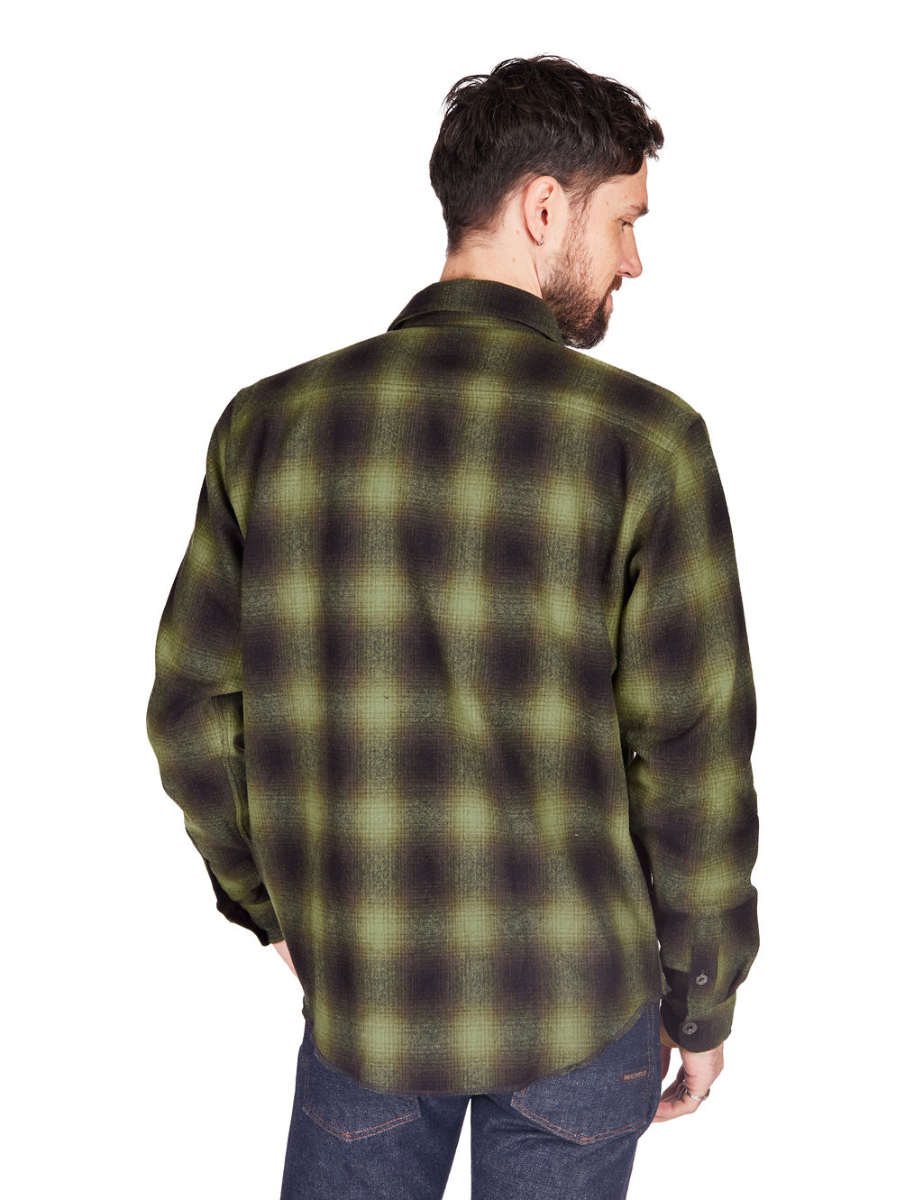 Indigofera Iconic Melton Wool Check Shirt Black/Brown/Olive