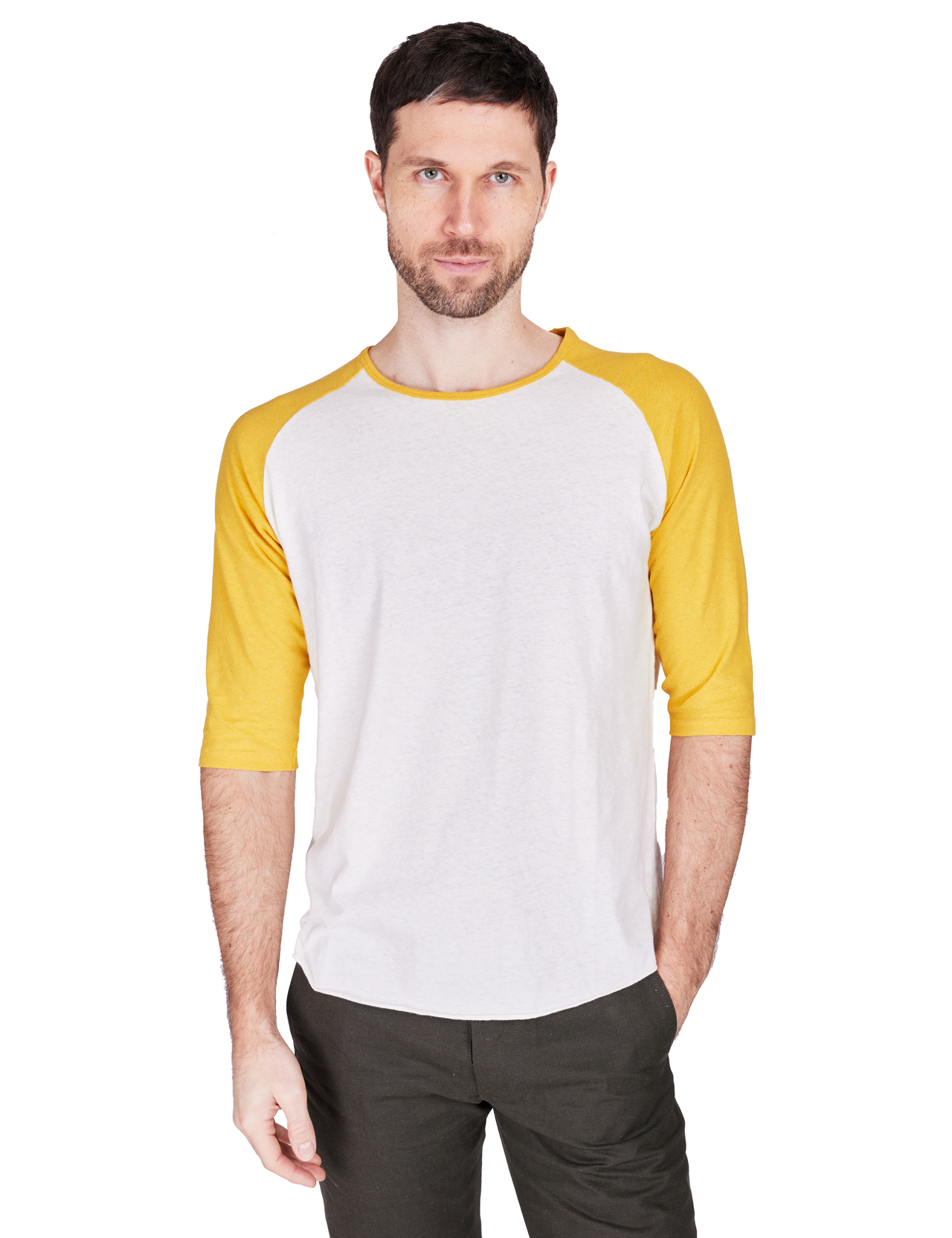 Indigofera - Leon Raglan 3/4 T-shirt - Cocatoo White/Yellow