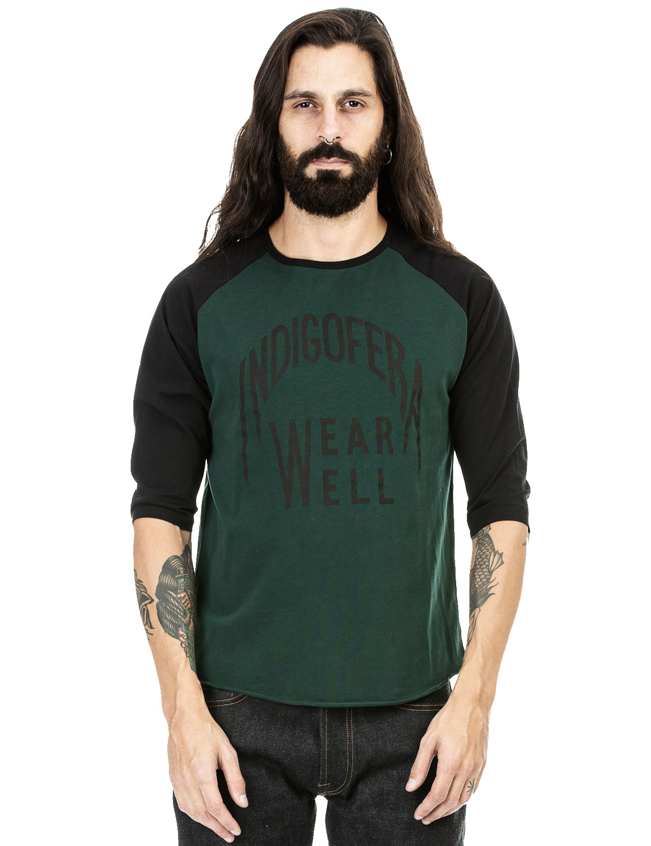 Indigofera - Leon Raglan Wear Well Sweater - Black/Phthalo Green