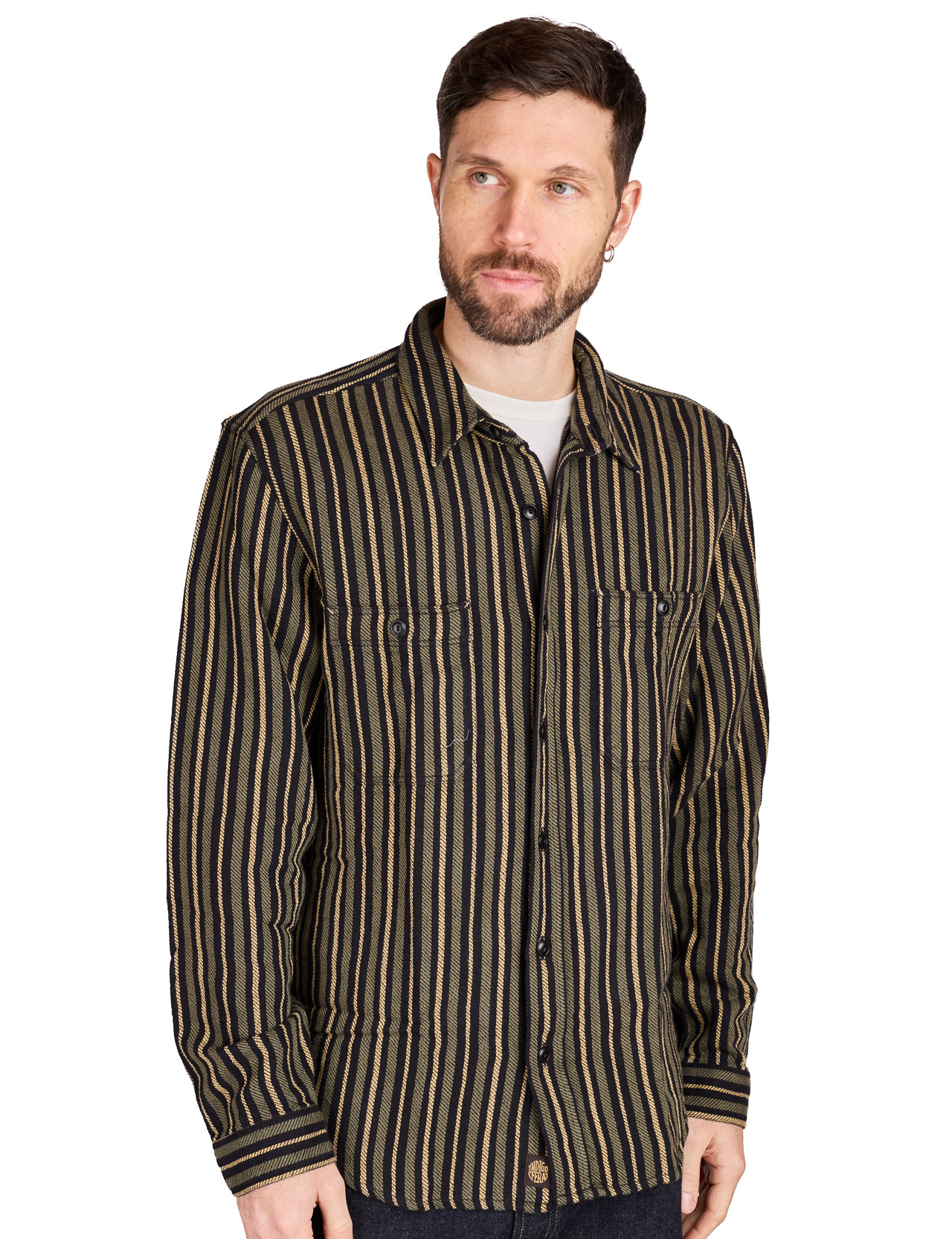 Indigofera - McAllen Striped Twill Shirt - Black / Beige / Grey