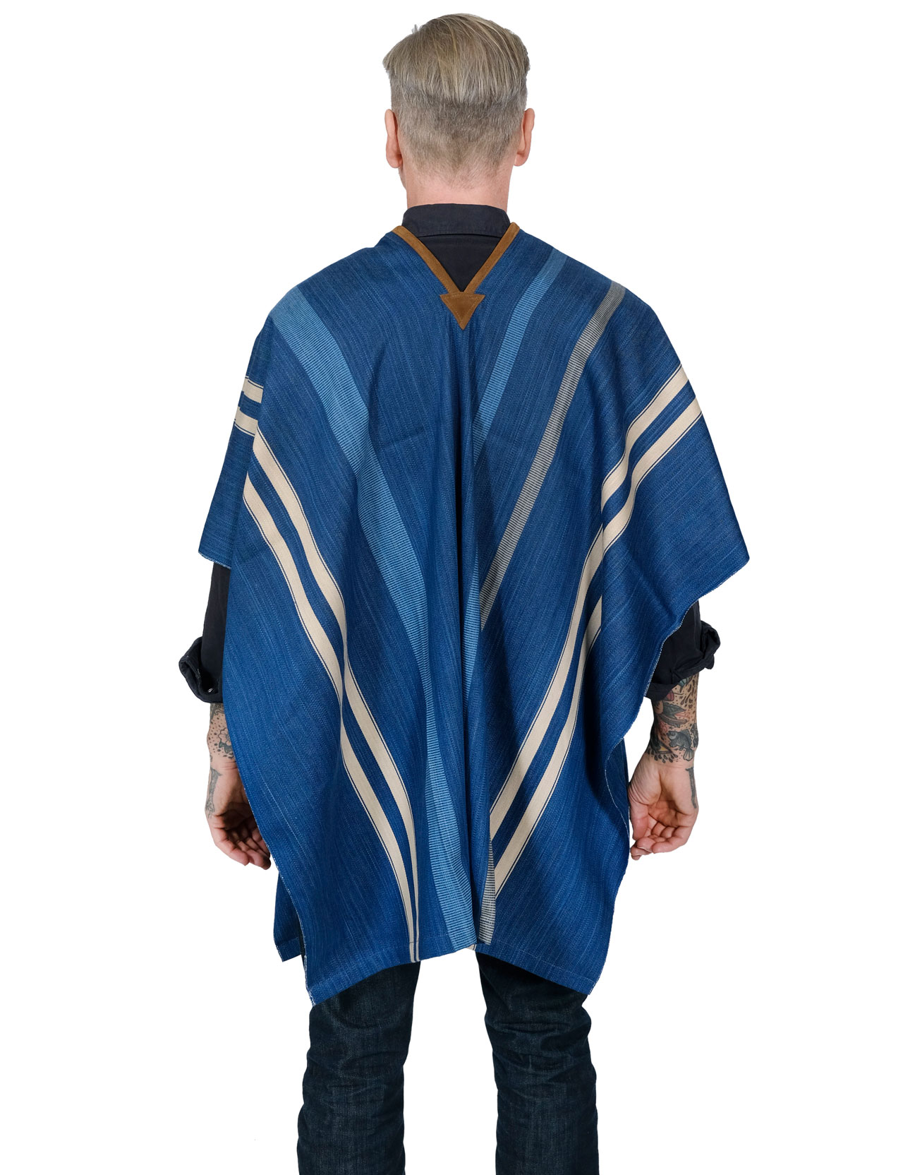 Indigofera Poncho Japanese Cotton/Wool Indigo/White Stripe