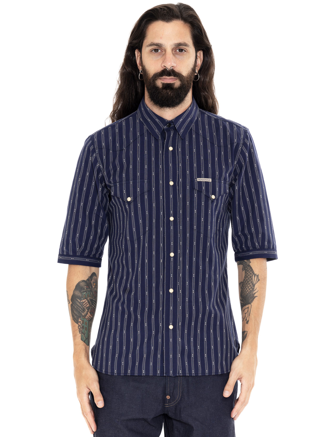 Indigofera - Randy Shirt Cotton Stripe - Indigo/White