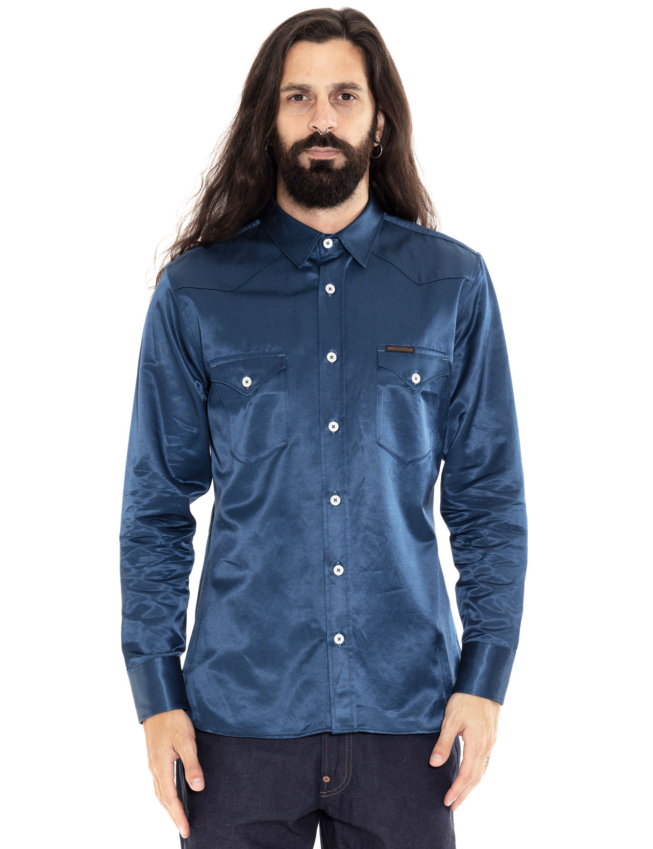 Indigofera - Reynolds Shirt Cotton/Rayon Twill - Royal Blue