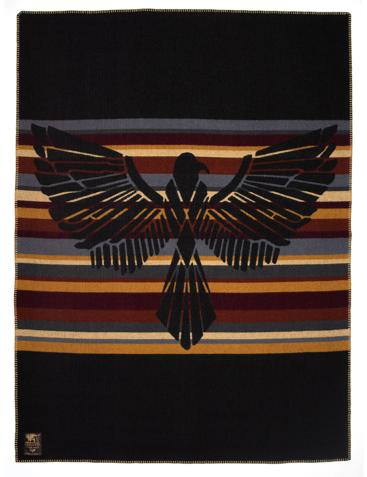 Indigofera x Israel Nash - Travel On Wool Blanket - Black/Gold/Wine/Beige