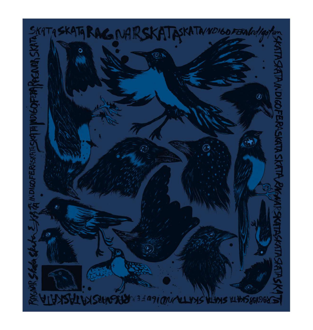 Indigofera x Ragnar Persson - Skata The Devils Bird Bandana - Blue