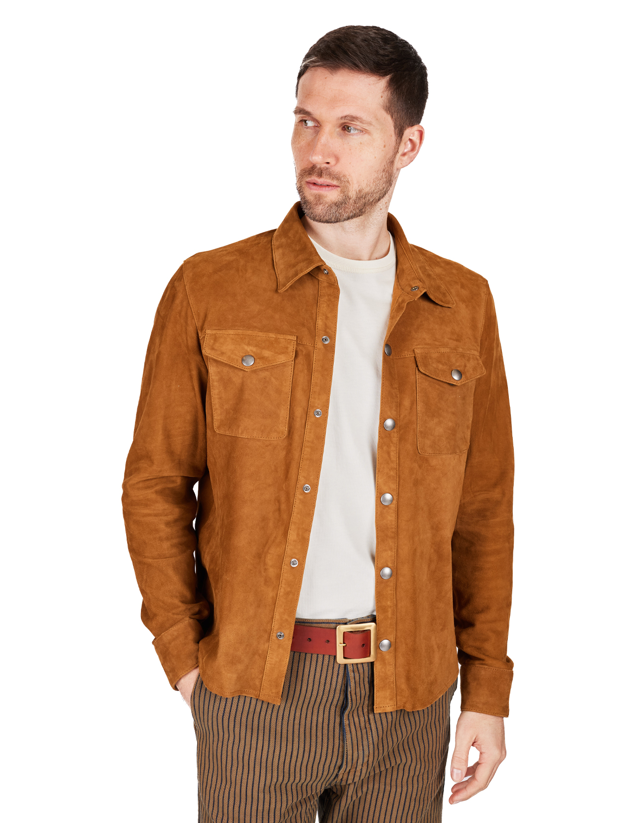 Iron & Resin - Roughneck Goat Suede Shirt - Cognac