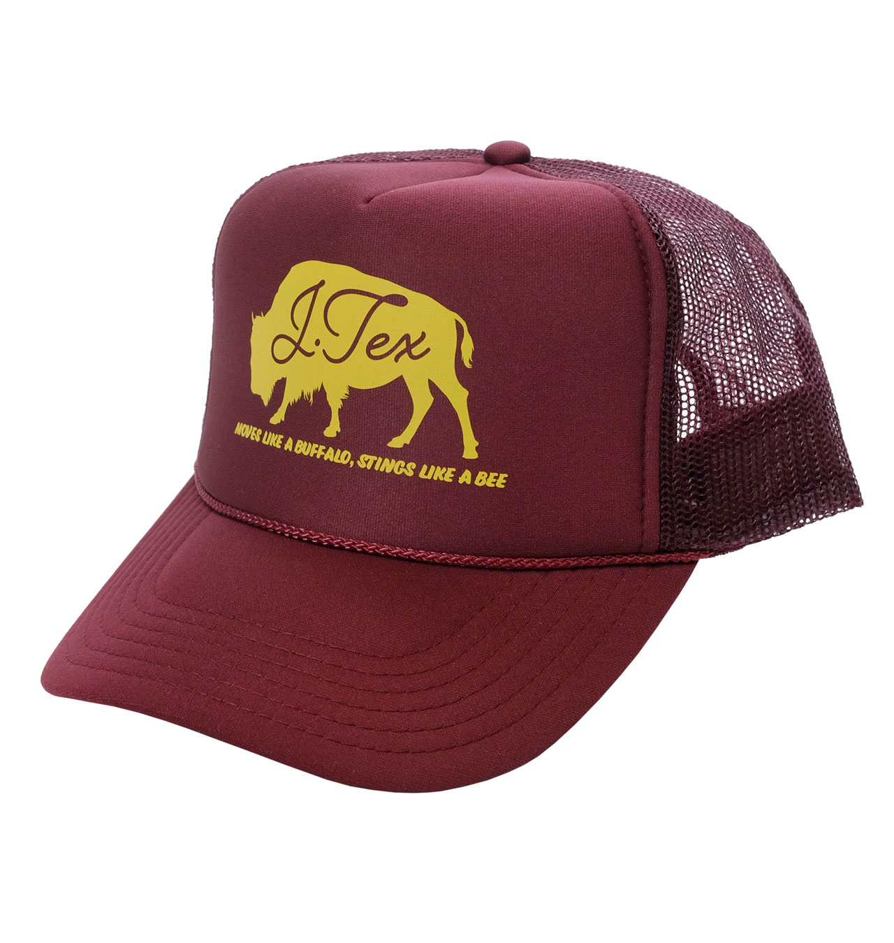 J Tex - Moves Like A Buffalo Trucker Cap - Maroon/Yellow