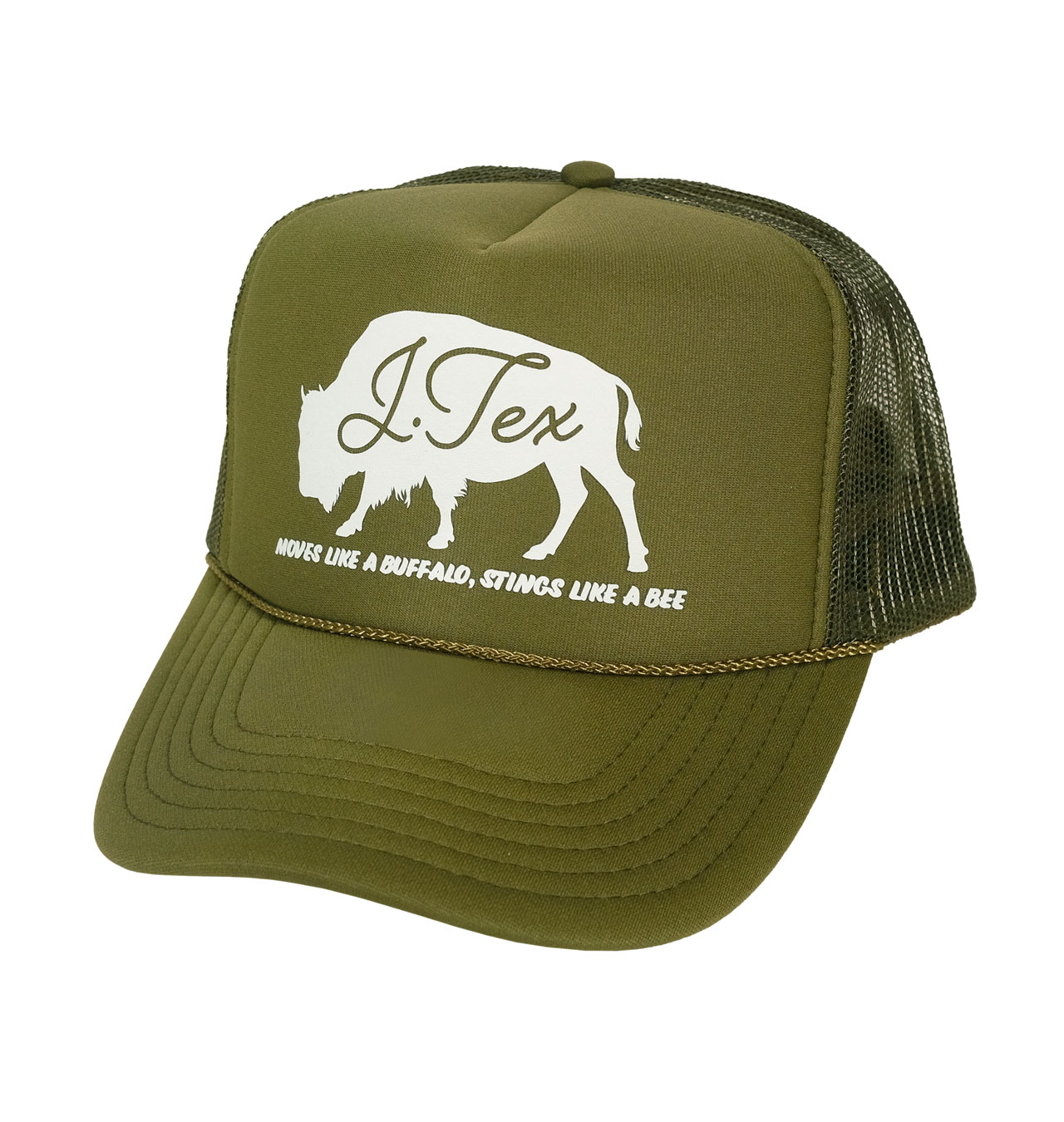 J Tex - Moves Like A Buffalo Trucker Cap - Olive/White