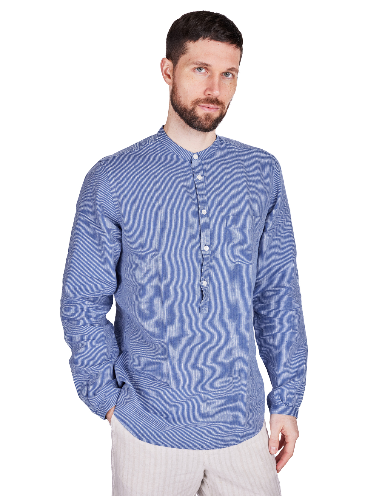 Kormákur---Skjoldur---The-Linen-Butcher-Shirt----Blue-Stripe--1