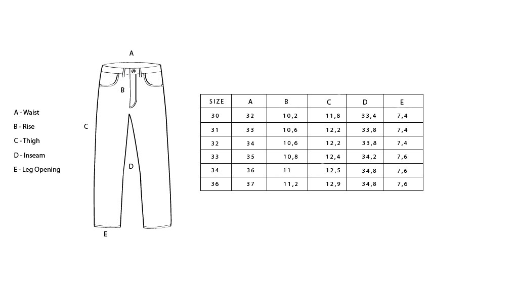 STEVENSON OVERALL CO. - LA JOLLA 727 SIZE CHART