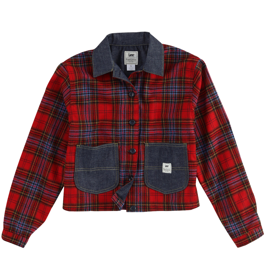 Lee 101 x Pendleton - Womens Plaid Cropped Chore Shirt - Red Wool Check Lee 101 x Pendleton - Womens Plaid Cropped Chore Shirt - Red Wool Check