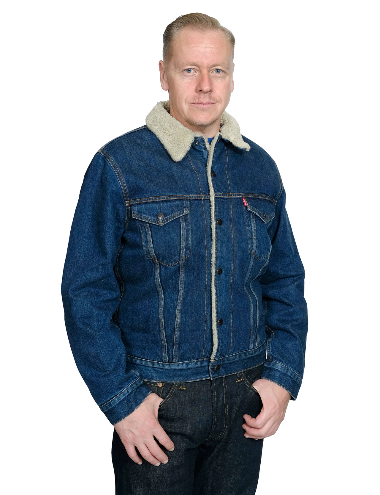 dark blue sherpa jacket