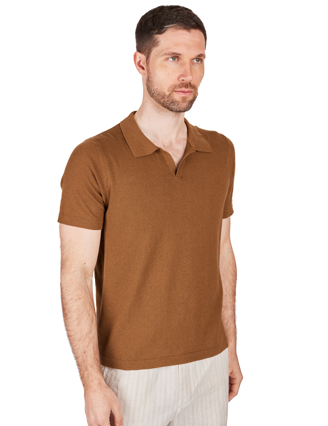 Maglificio GRP Short Sleeve Linen Polo Tobacco
