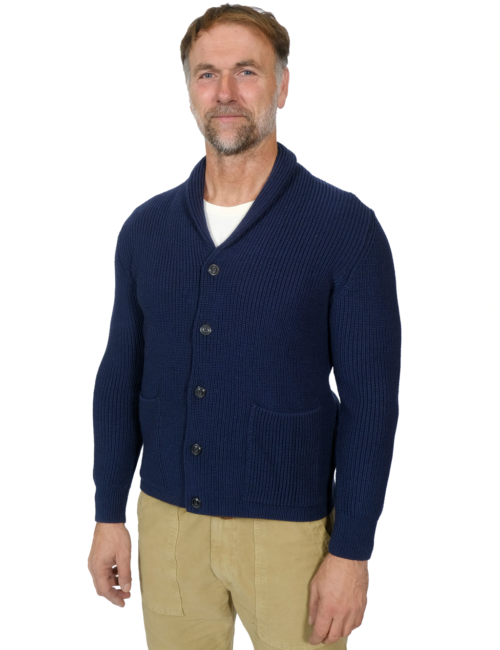 Maglificio GRP TEC Shawl Collar Merino Wool Cardigan Light Blue