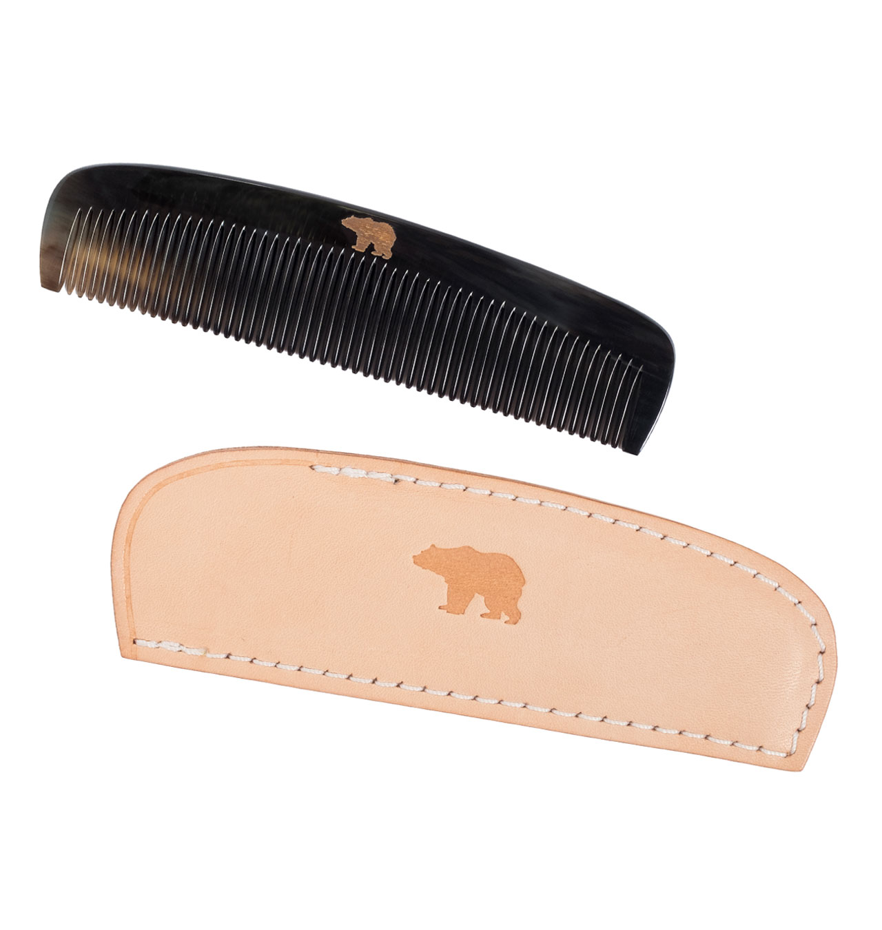 Ondura---Horn-Comb-with-Leather-Case---Tan