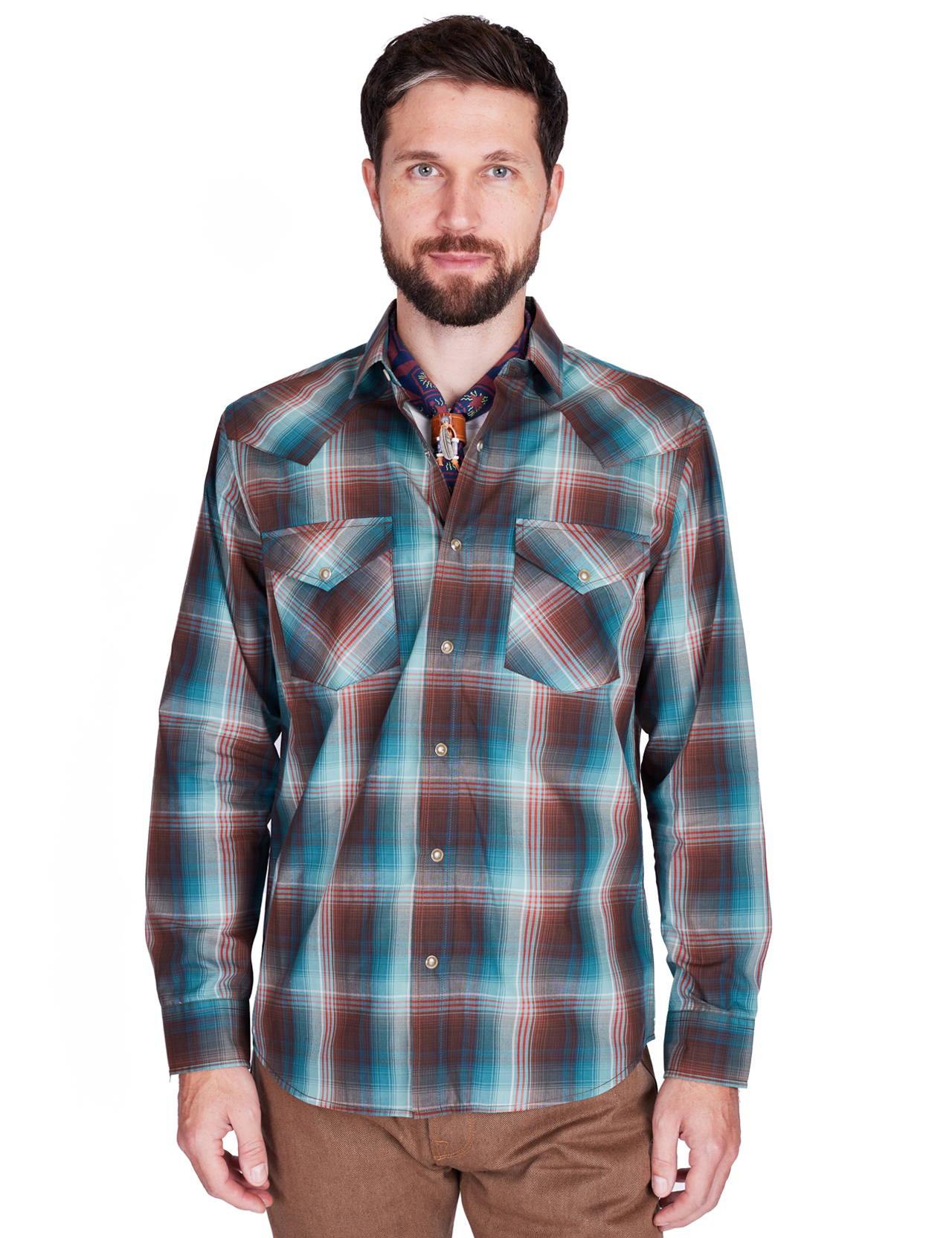 Pendleton---Frontier-Western-Shirt---Brown-Teal-Windowpane--1