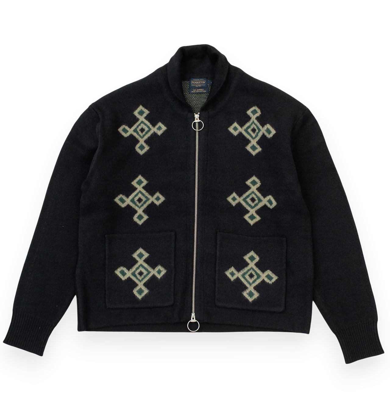 Pendleton---Jacquard-Motif-Zip-Cardigan---Black