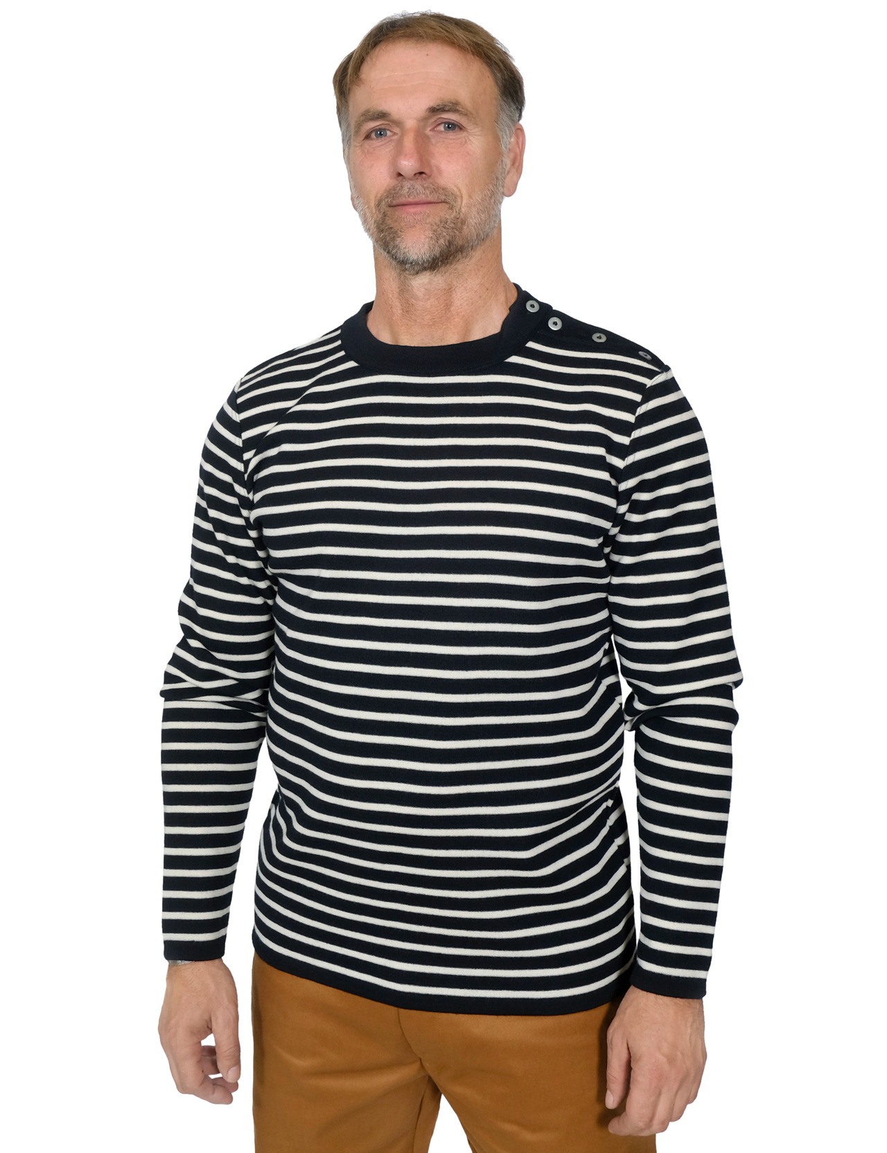 S.N.S. Herning - Naval Crew Neck Round Neck - Navy Blue/Natural White