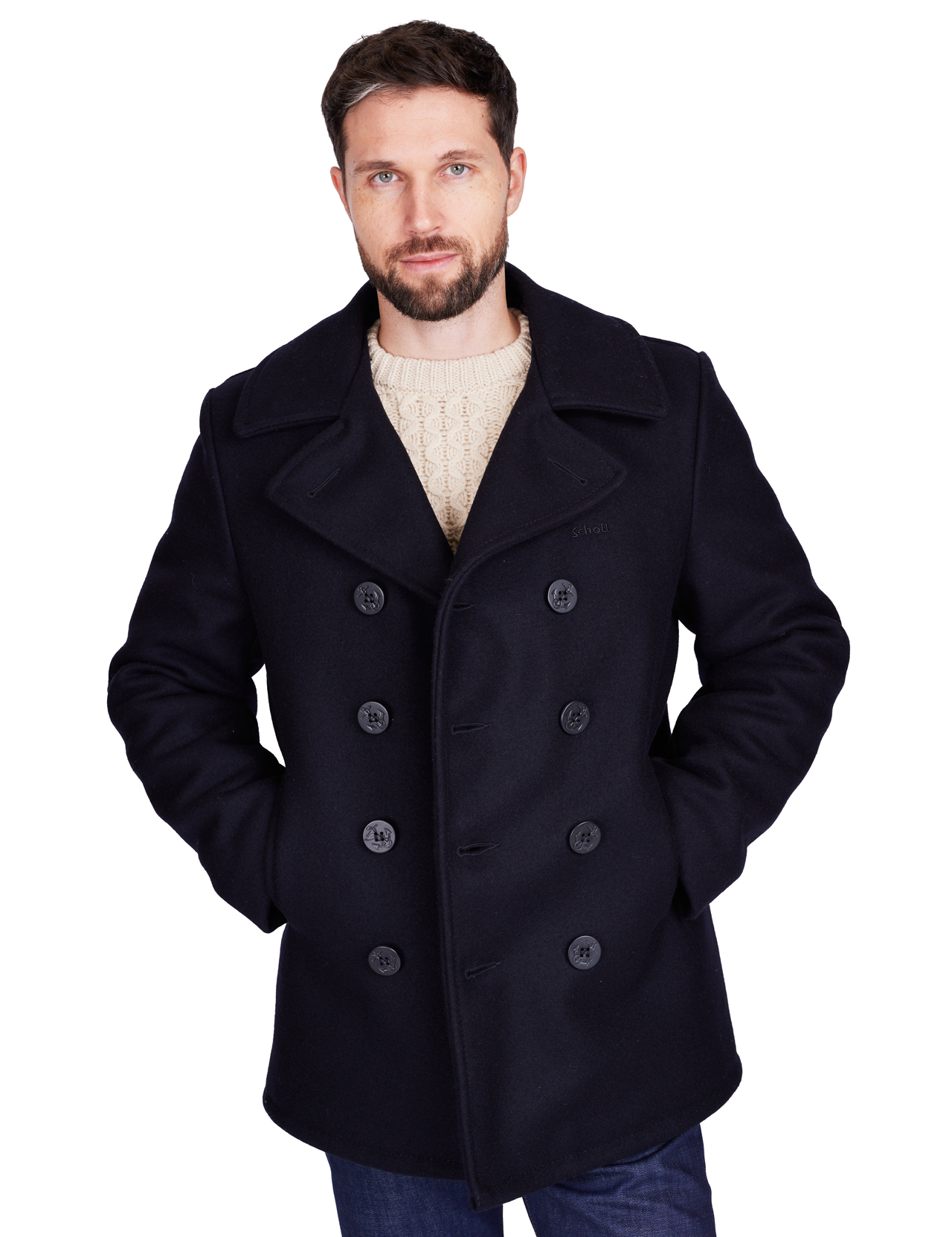 Schott NYC - Classic 32 Oz Melton Wool Navy Pea Coat