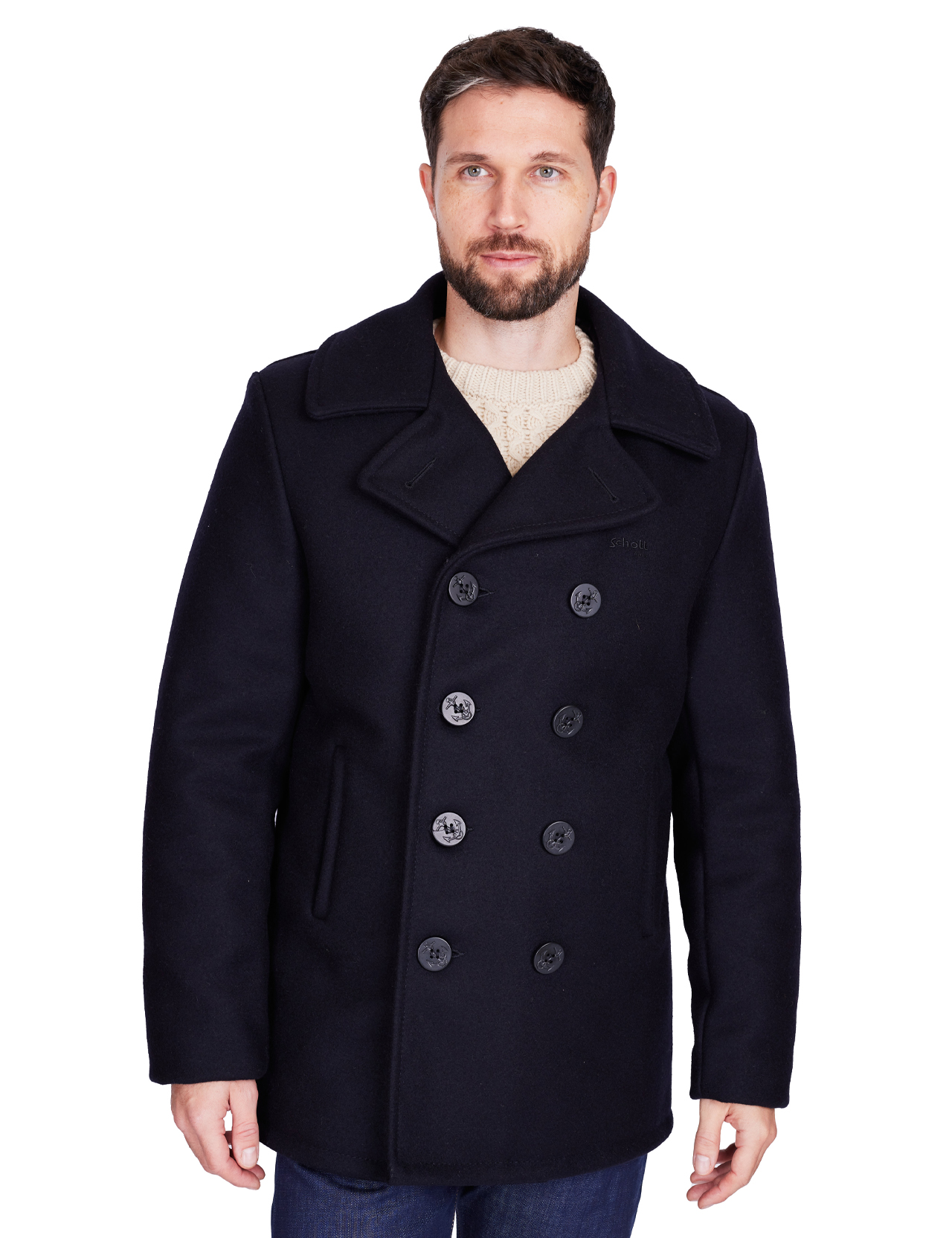 Schott NYC - Classic 32 Oz Melton Wool Navy Pea Coat