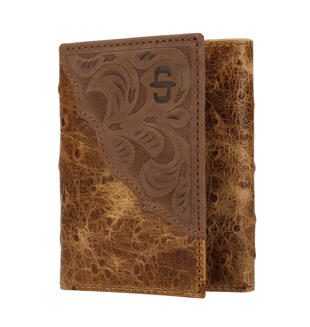Stetson---Ostrich-Embossed-Leather-Tri-fold-Wallet---Brown-1