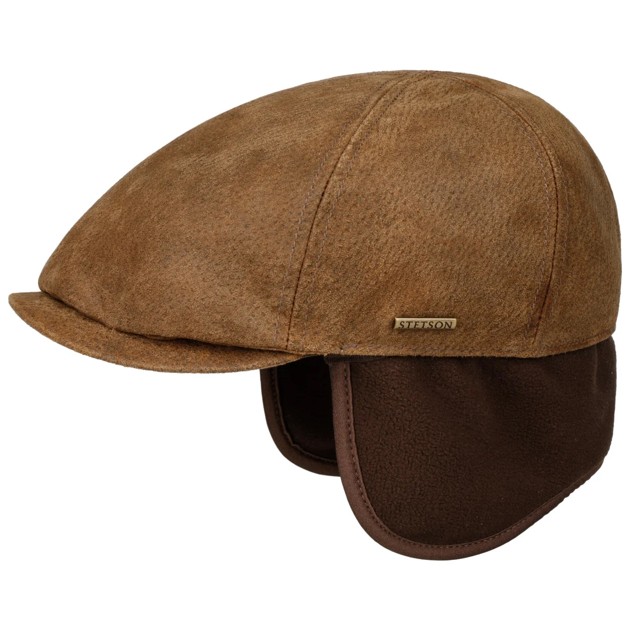 Stetson Pigskin Flat Cap with Ear Flaps Brown