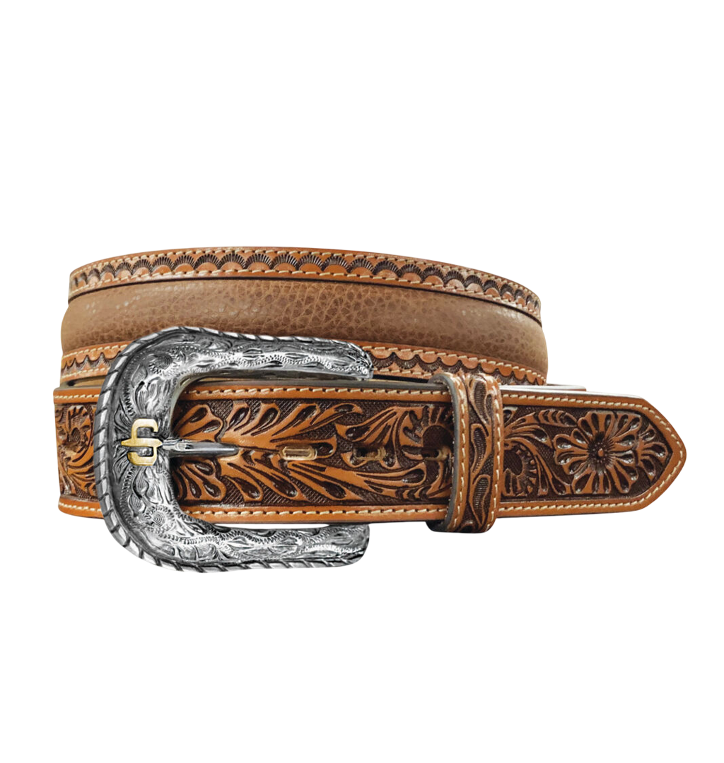 Stetson---Tooled-Leather-Belt---Brown-