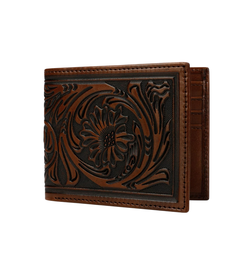 Stetson---Tooled-Leather-Bi-fold-Wallet---Brown-1