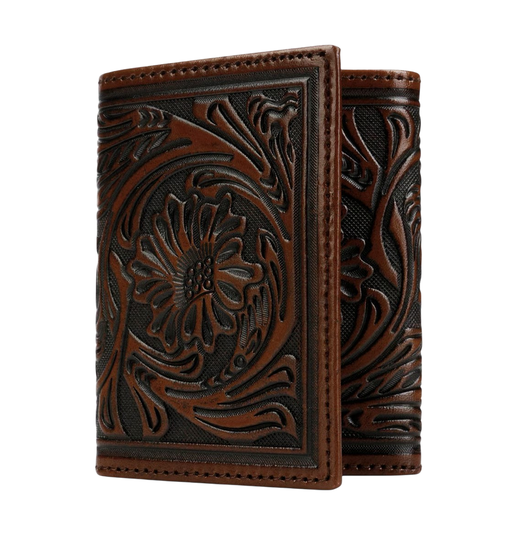 Stetson---Tooled-Leather-Tri-fold-Wallet---Brown-1