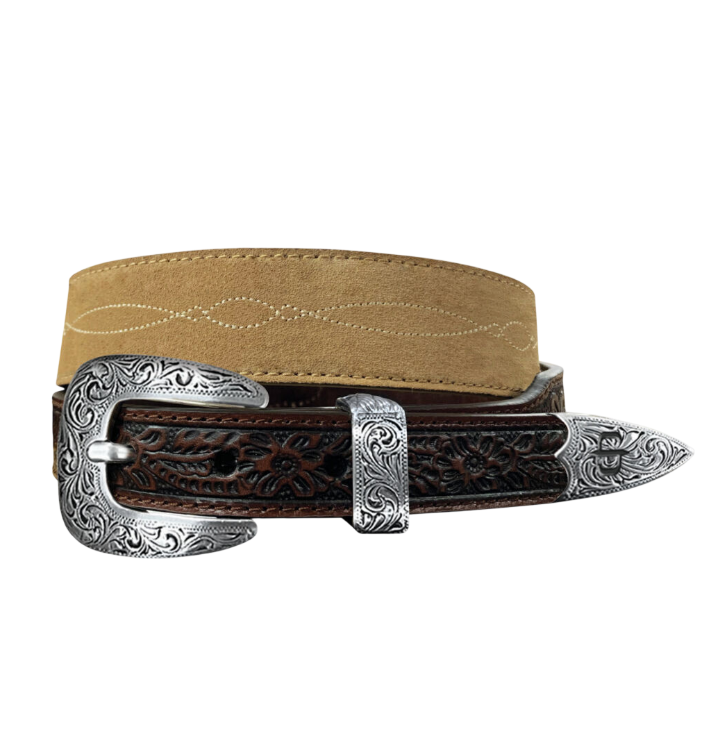 Stetson---Tooled-Tapered-Leather-Belt---Brown
