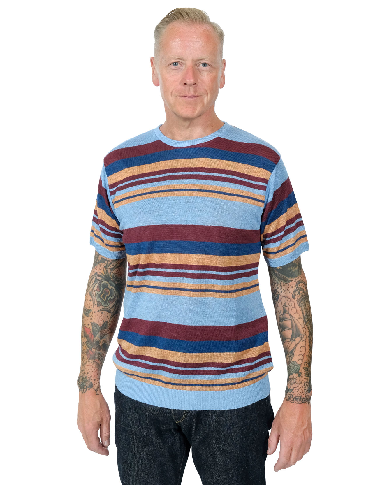 Stevenson Overall Co. - Classic Bordered Linen Knit Shirt - Light Blue