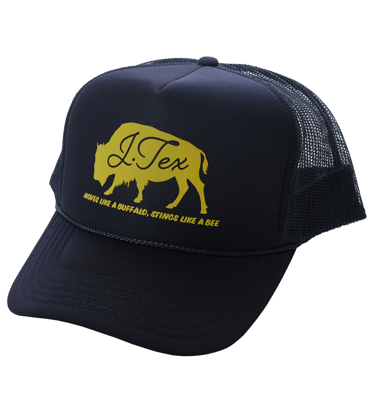 J Tex - Moves Like A Buffalo Trucker Cap - Dark Navy/Yellow