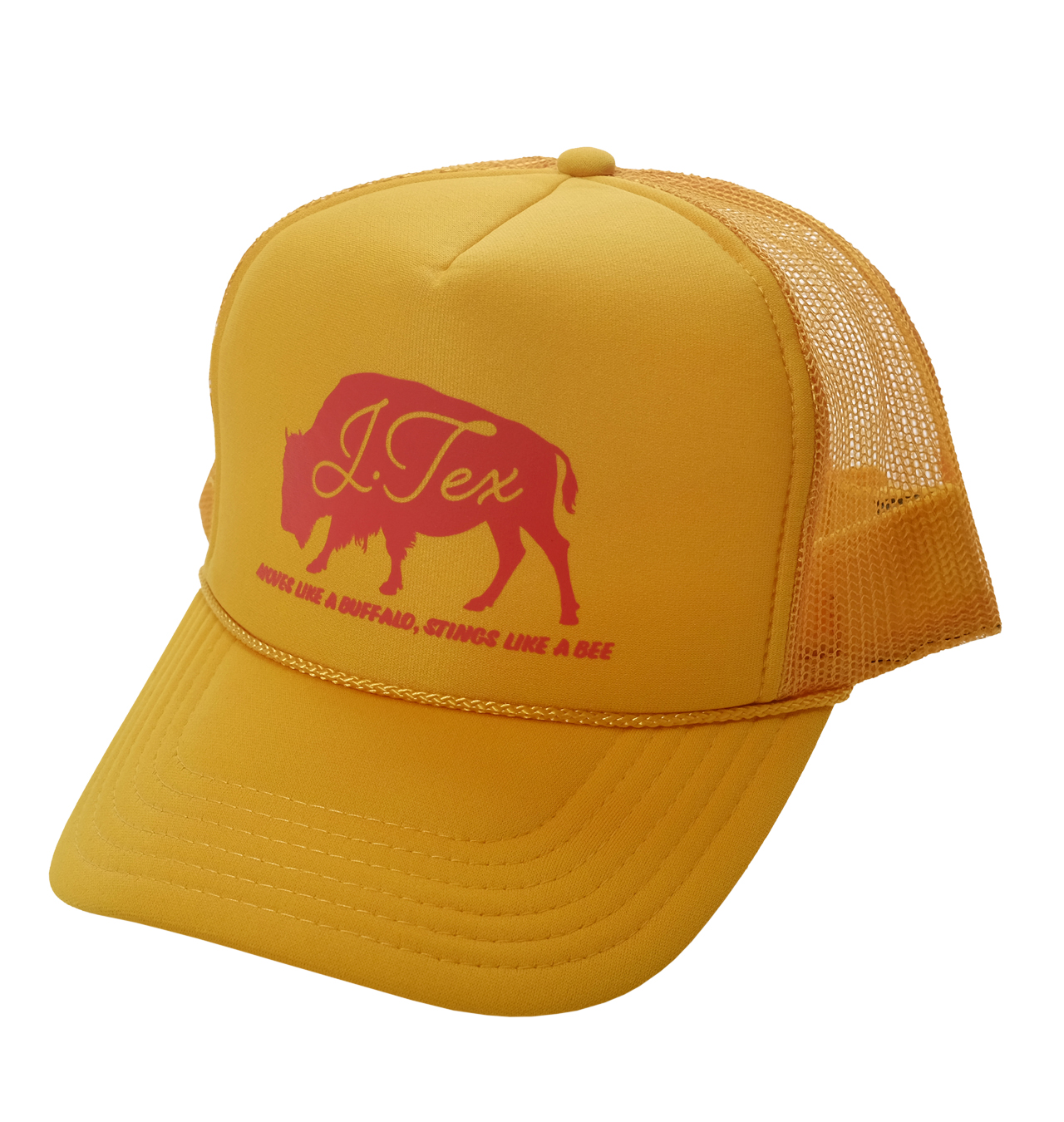 J Tex - Moves Like A Buffalo Trucker Cap - Gold/Red