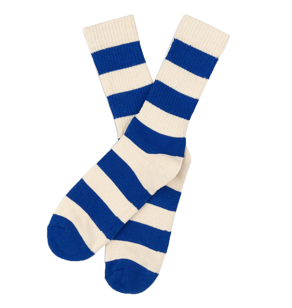TSPTR - Border Socks - Ecru/Royal Blue