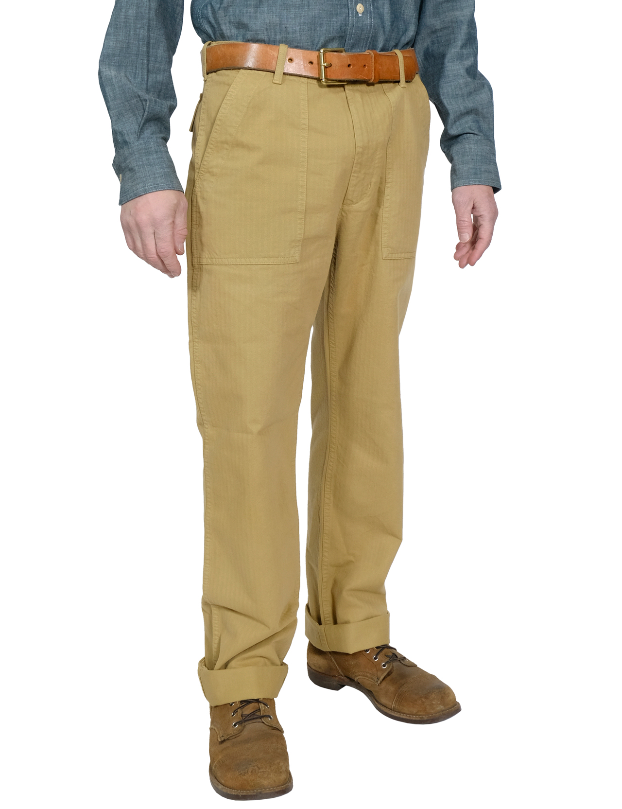 Tellason Fatigue Pant Straight Herringbone Twill Khaki