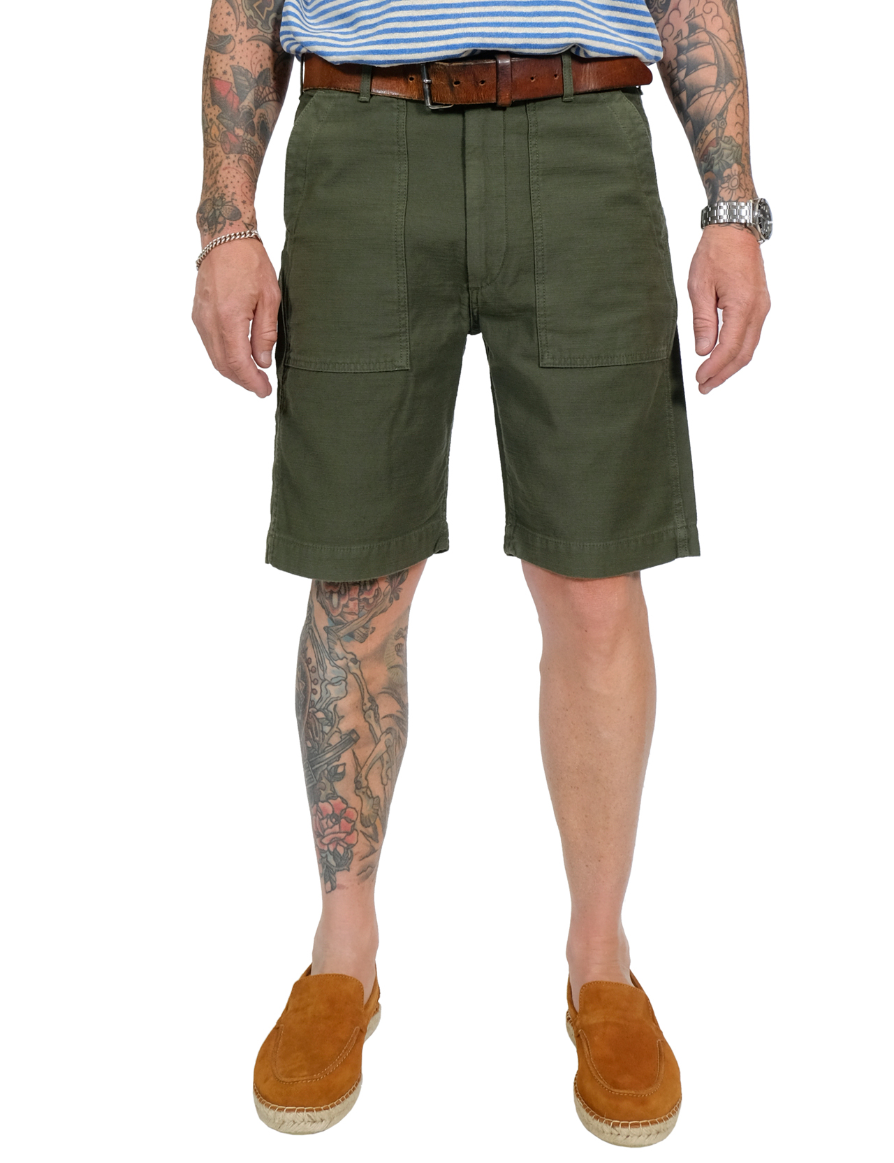 Tellason---Fatigue-Shorts---Olive-Sateen-1